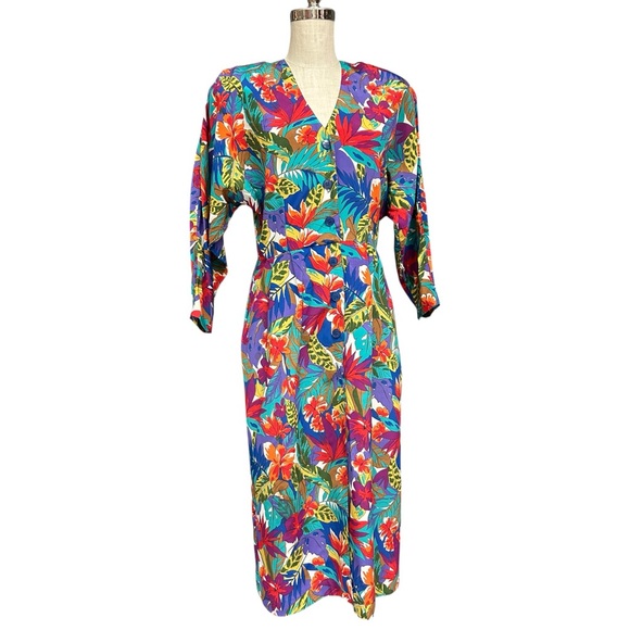 Andrea Gayle Tropical Floral Vintage Dress Size 10 Vintage 80s/90s Floral Dress - Picture 12 of 14